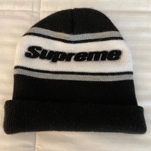 Supreme Chenille Stripe Beanie Black